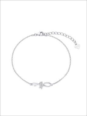 Sterling Silver Natural Diamond Infinity Bow Bracelet for Women Adjustable
